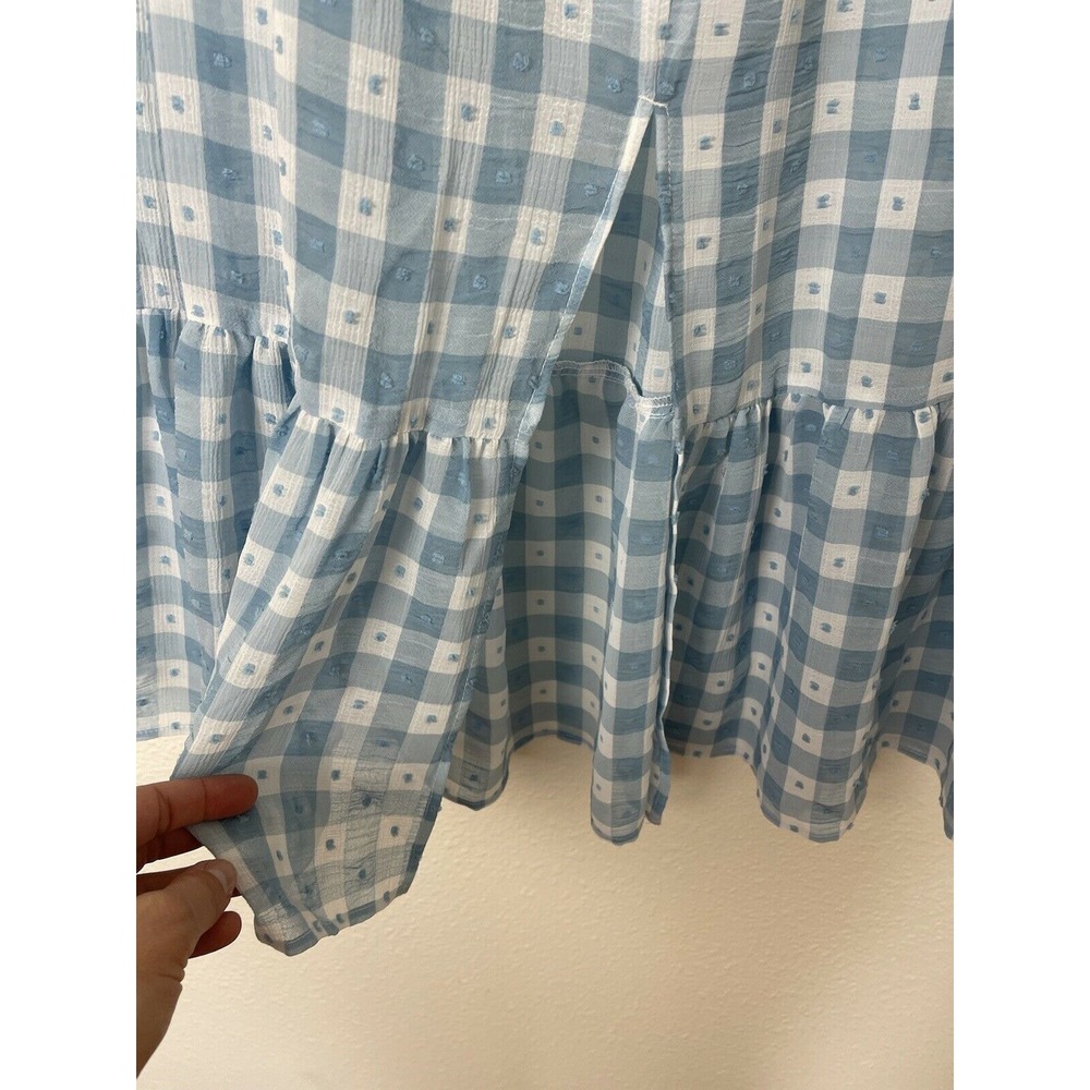 Topshop NEW Gingham Smocked Tiered Midi Skirt Size 12 Blue White Checked Women's - Picture 4 of 8